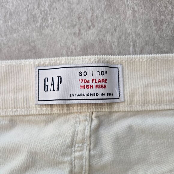 Gap '70s Flare Pants Womens Size 10 Cream White Corduroy High Rise Retro Ribbed - Picture 8 of 11